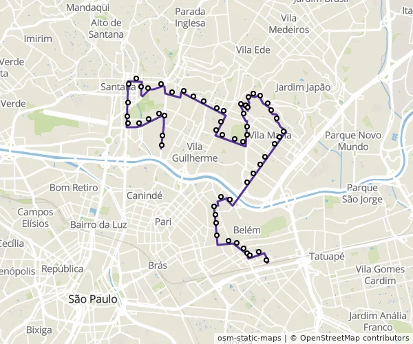 Mapa do itinerário da linha