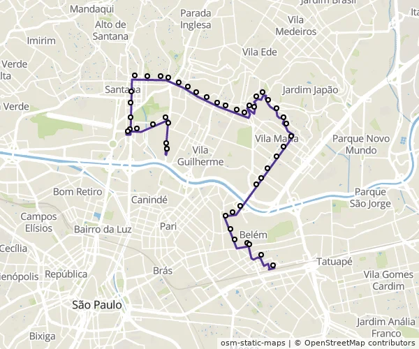 Mapa do itinerário da linha