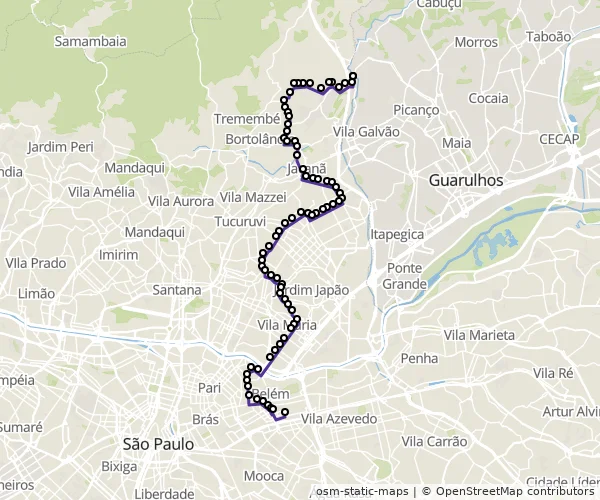 Mapa do itinerário da linha