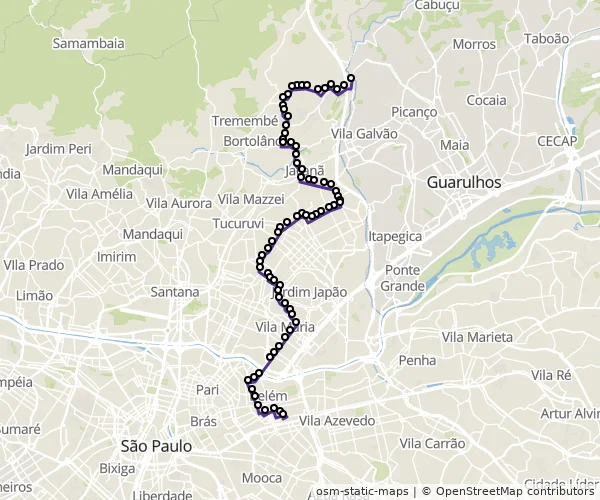 Mapa do itinerário da linha