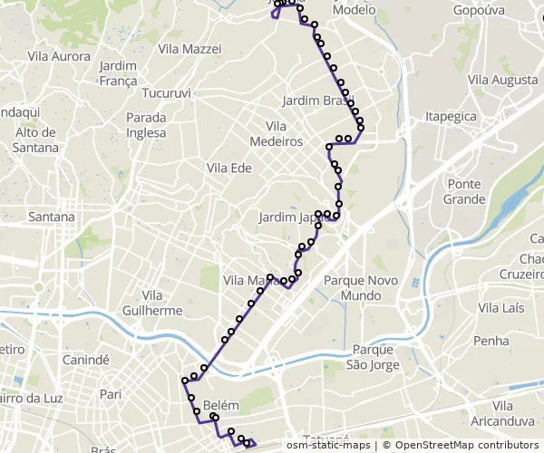 Mapa do itinerário da linha