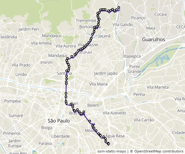 Mapa do itinerário da linha