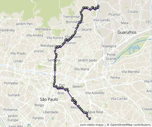 Mapa do itinerário da linha