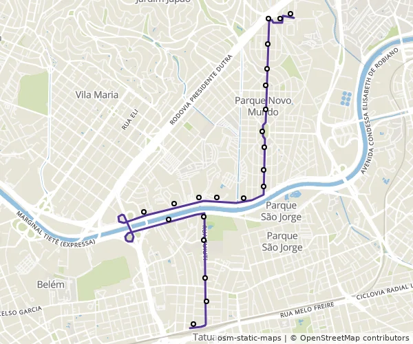 Mapa do itinerário da linha