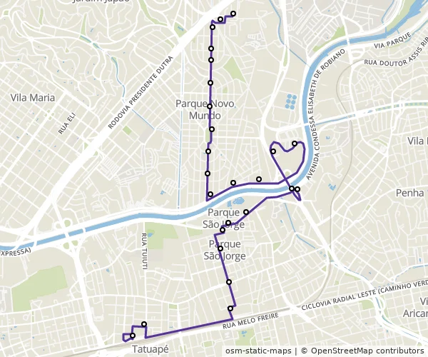 Mapa do itinerário da linha