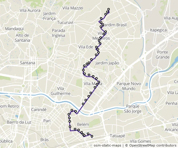 Mapa do itinerário da linha
