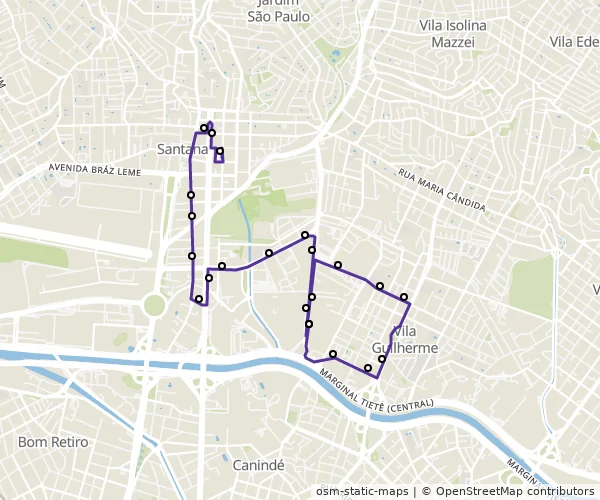 Mapa do itinerário da linha