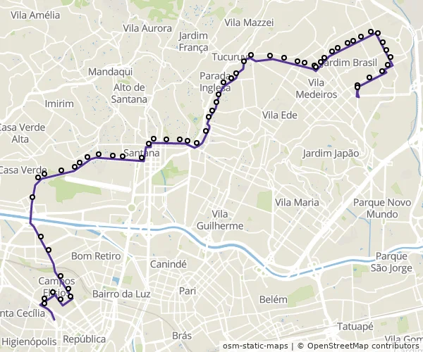 Mapa do itinerário da linha