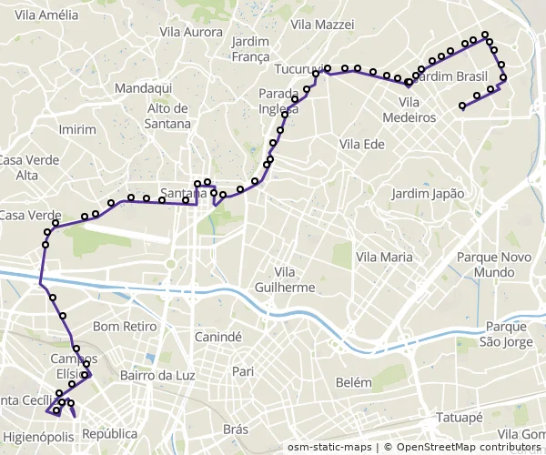 Mapa do itinerário da linha