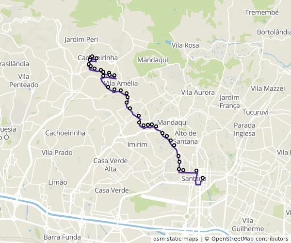 Mapa do itinerário da linha