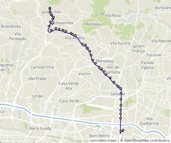 Mapa do itinerário da linha