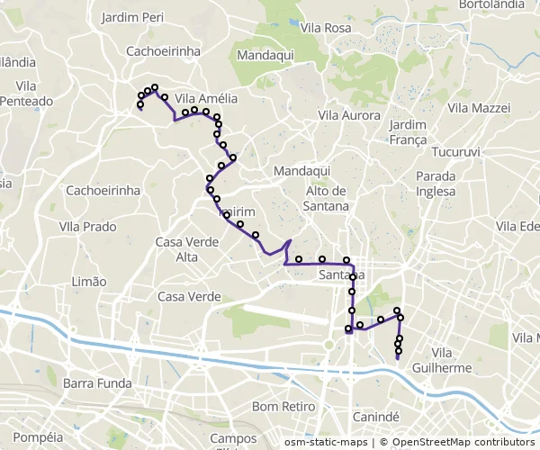 Mapa do itinerário da linha