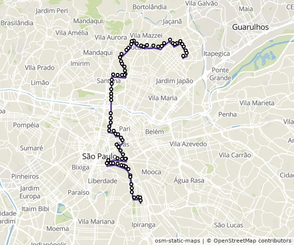 Mapa do itinerário da linha