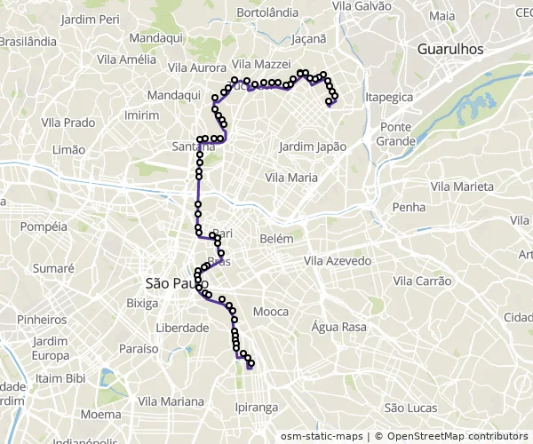 Mapa do itinerário da linha