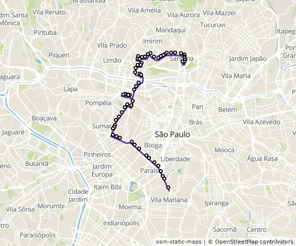 Mapa do itinerário da linha