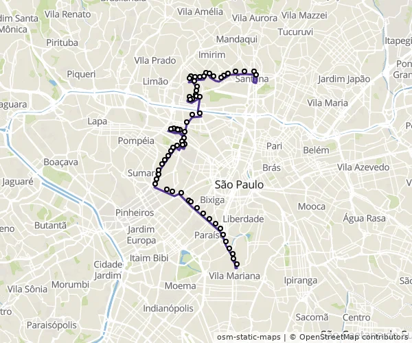Mapa do itinerário da linha