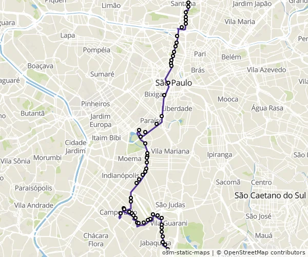Mapa do itinerário da linha