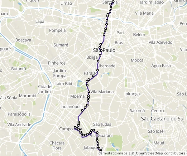 Mapa do itinerário da linha
