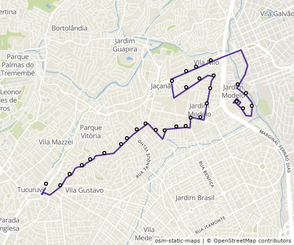 Mapa do itinerário da linha