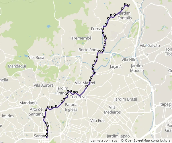 Mapa do itinerário da linha