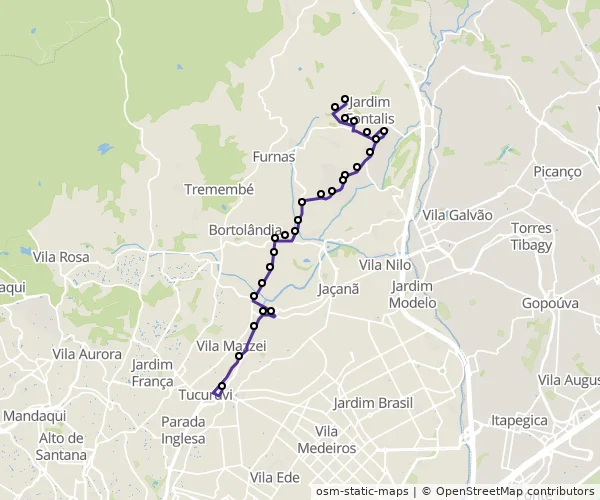 Mapa do itinerário da linha