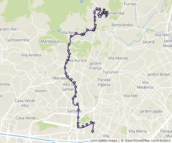 Mapa do itinerário da linha