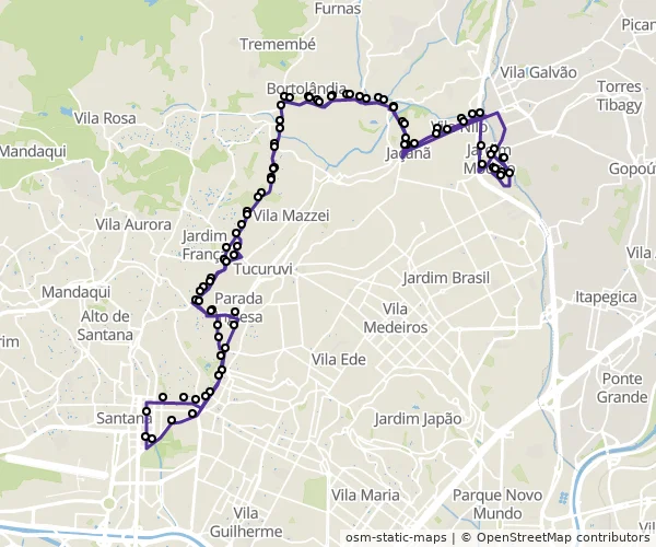 Mapa do itinerário da linha