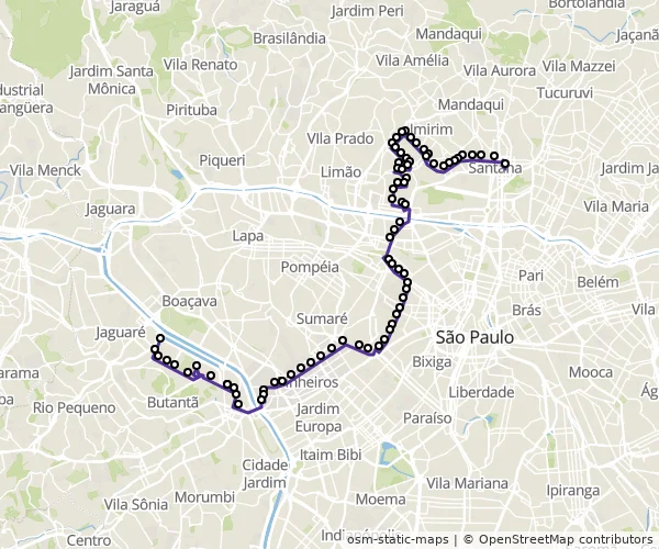 Mapa do itinerário da linha