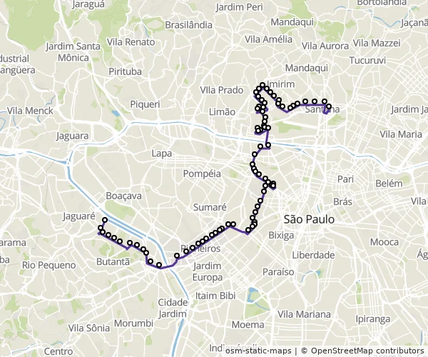 Mapa do itinerário da linha