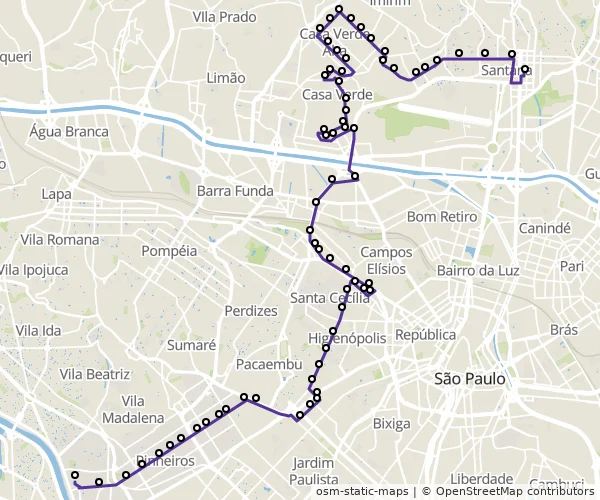 Mapa do itinerário da linha