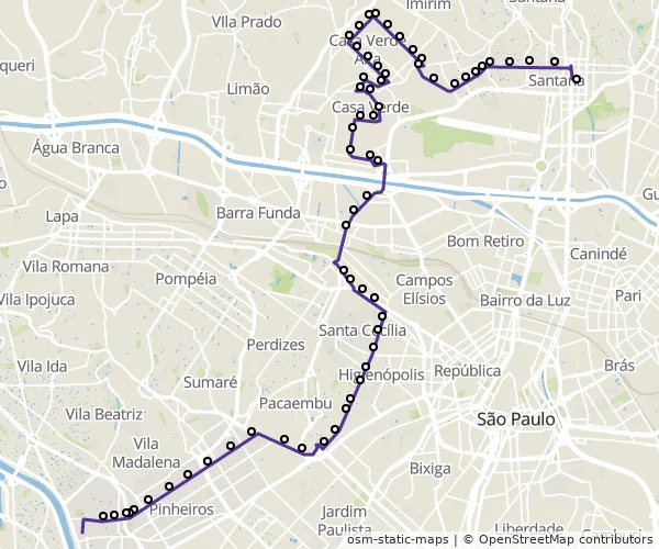 Mapa do itinerário da linha