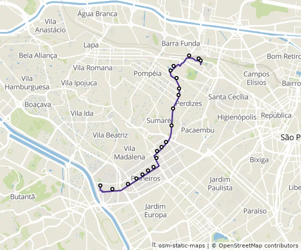 Mapa do itinerário da linha