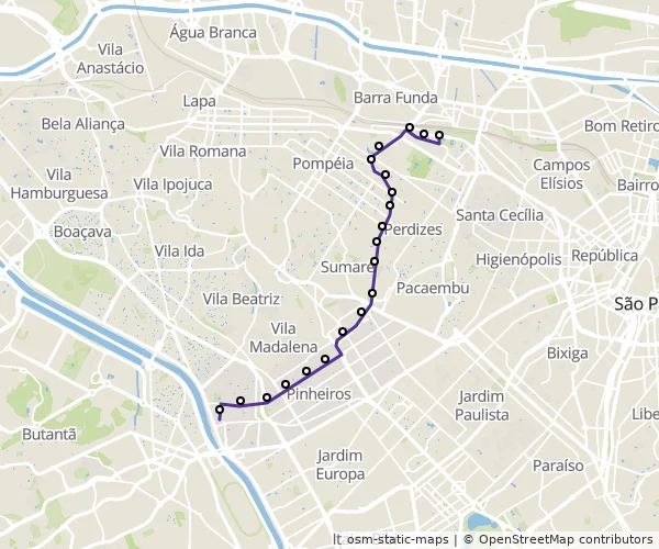 Mapa do itinerário da linha
