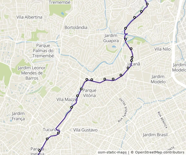 Mapa do itinerário da linha