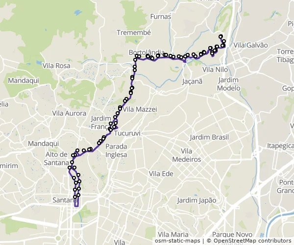 Mapa do itinerário da linha
