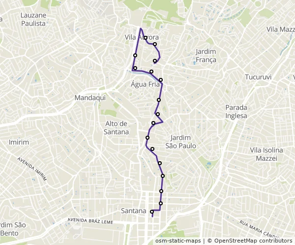 Mapa do itinerário da linha