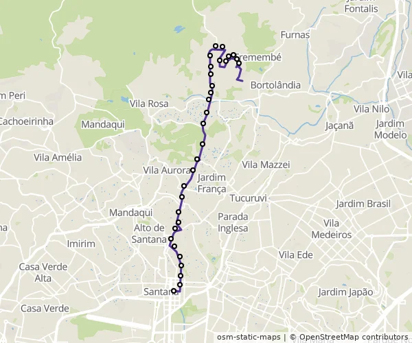 Mapa do itinerário da linha