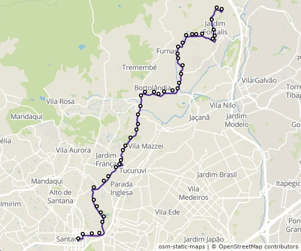Mapa do itinerário da linha
