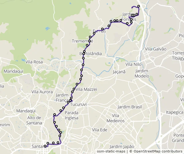Mapa do itinerário da linha