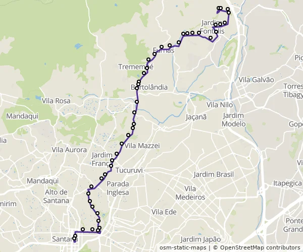 Mapa do itinerário da linha