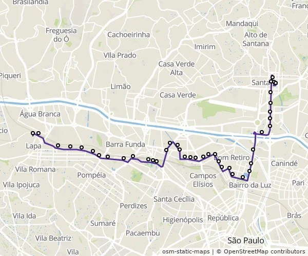 Mapa do itinerário da linha