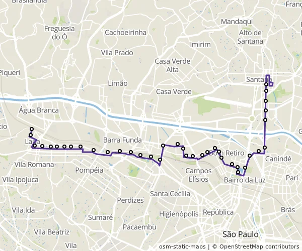 Mapa do itinerário da linha