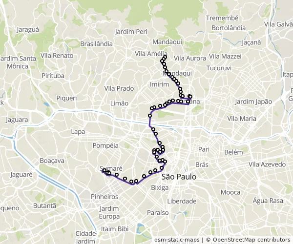 Mapa do itinerário da linha