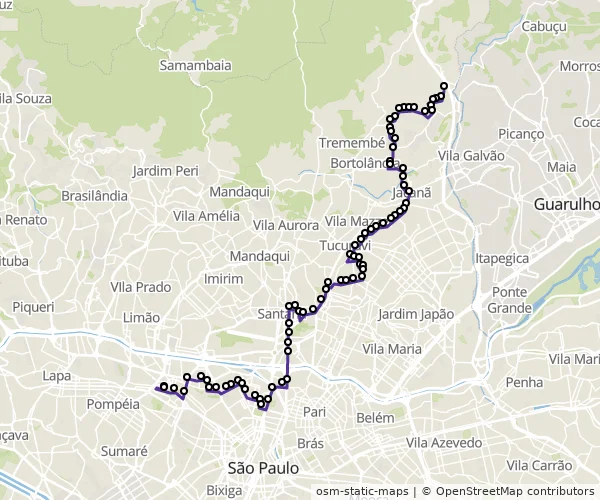 Mapa do itinerário da linha