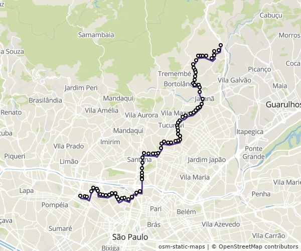 Mapa do itinerário da linha