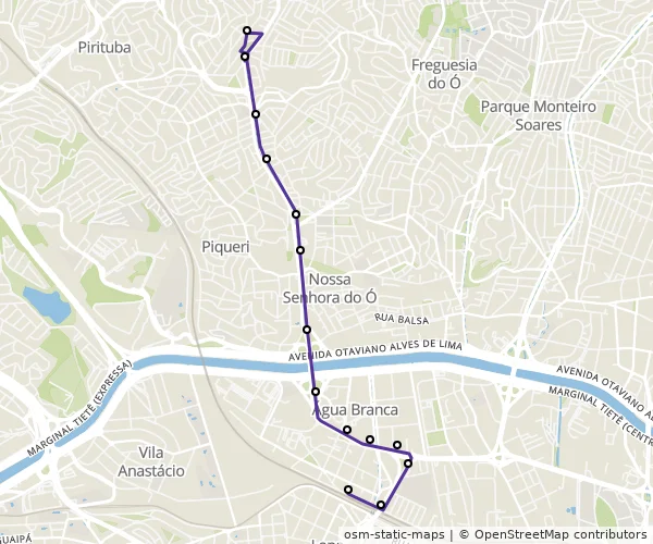 Mapa do itinerário da linha