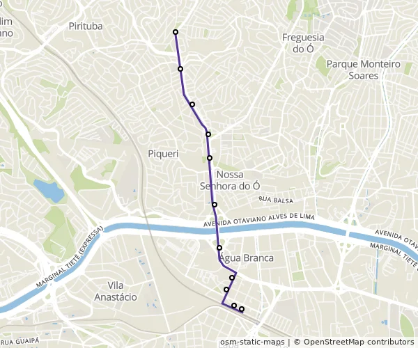 Mapa do itinerário da linha
