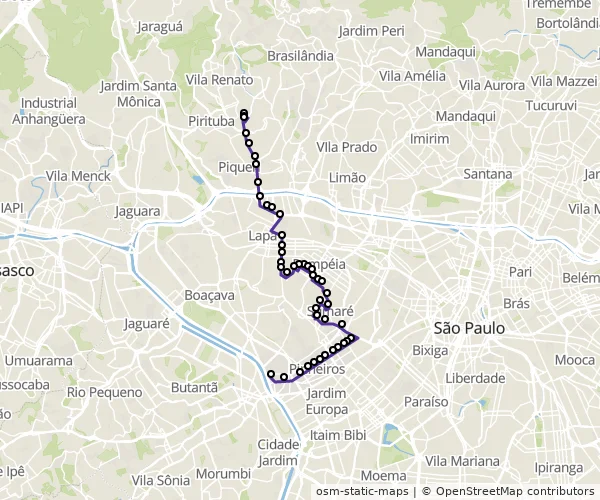 Mapa do itinerário da linha