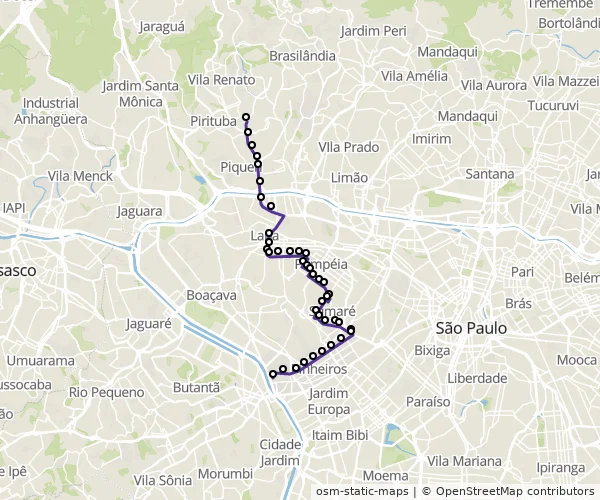 Mapa do itinerário da linha
