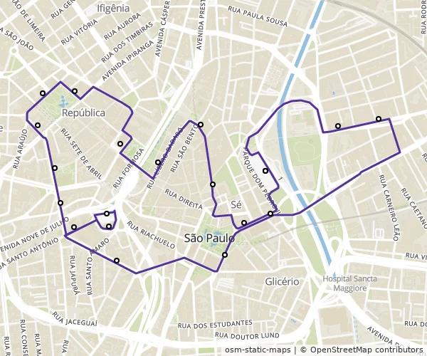 Mapa do itinerário da linha